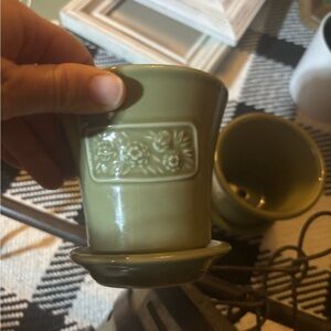 Longaberger Green Ceramic Planter